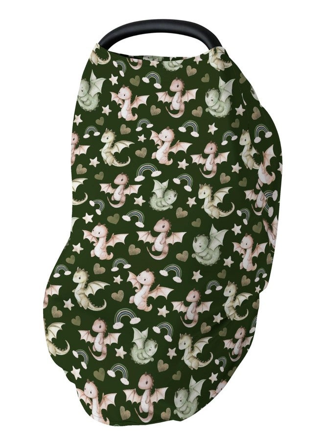 ZoUbqchY Fairytale Dragon Love Stars Baby Car Seat Covers Baby Dragons Green Stretchy 5-in-1 Cover Adjustable Car Canopy Cover Fantasy Animal Breathable Nursing Cover-Up - Image 1